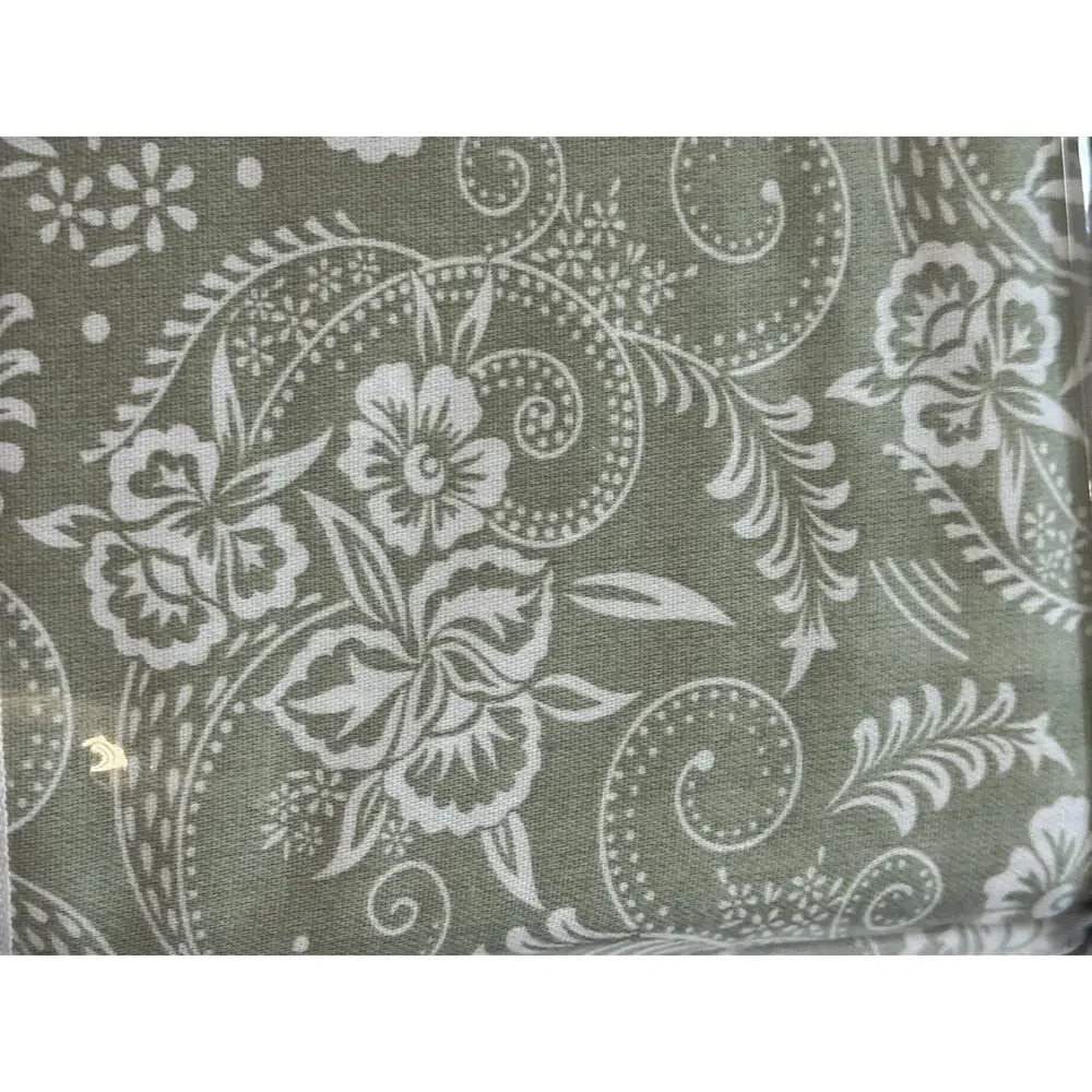 Ellen Tracy 100% Cotton Sateen 4PC KING Sheet Set Green White Floral Paisley